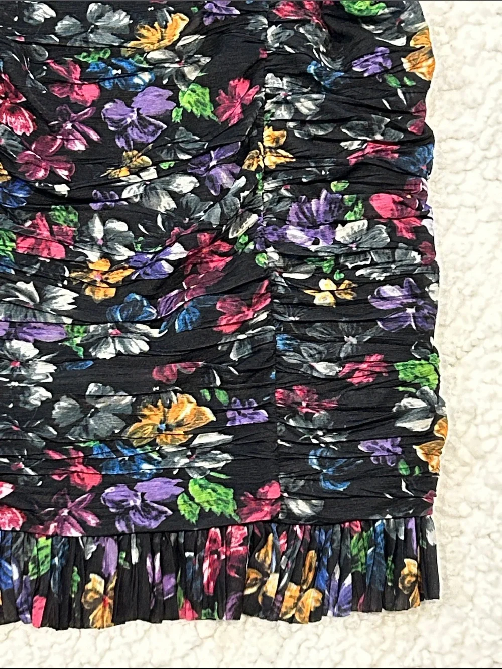 French Connection Zelka Alanna Jersey Mini Dress Black Multi sz 0 Bodycon Floral